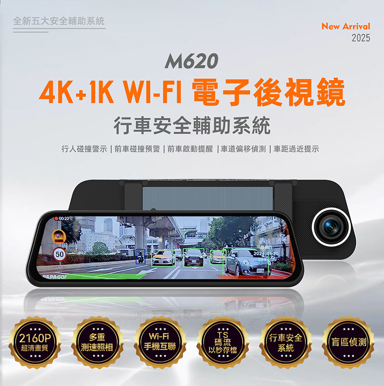 PAPAGO! M620 雙鏡頭 TS碼流 電子後視鏡