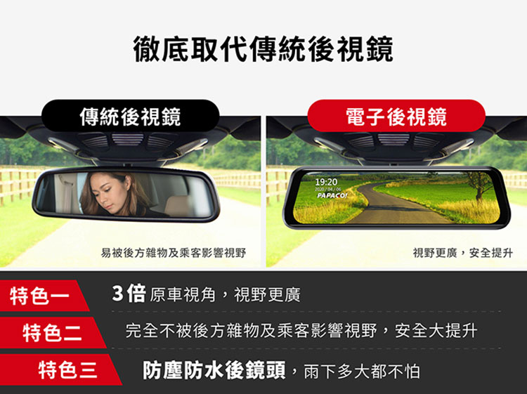 PAPAGO RAY CP 電子後視鏡行車紀錄器